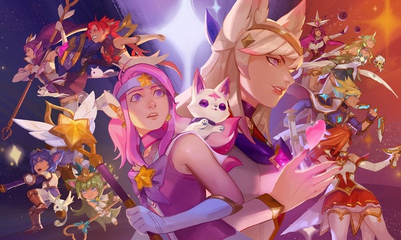 Обои lux, lulu, poppy, syndra, miss fortune, ahri, лига легенд, janna, jinx, soraka, ezreal, star guardians, league of legends, soraka is разрешение 1920x1080 Загрузить