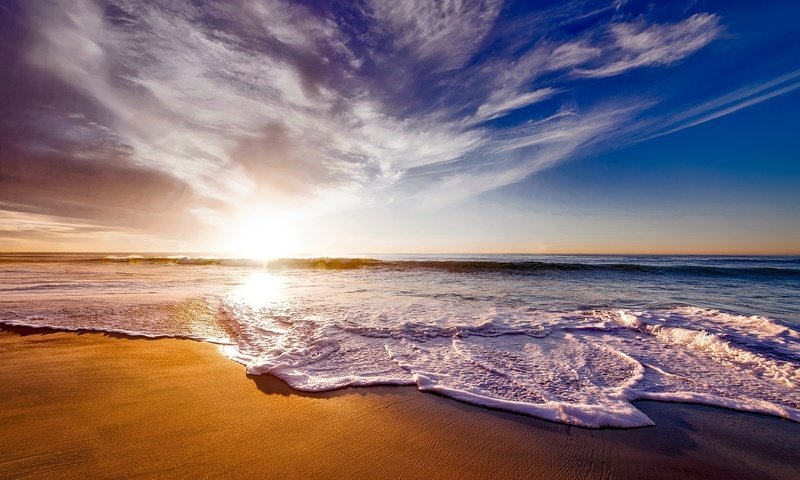 Обои горизонт, небо, пена, облака, калифорния, природа, волны, закат, море, песок, пляж, horizon, the sky, foam, clouds, ca, nature, wave, sunset, sea, sand, beach разрешение 2200x1464 Загрузить