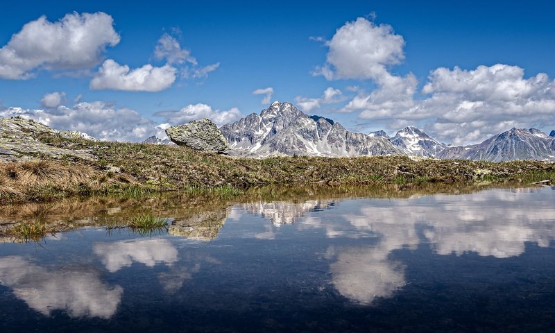 Обои озеро, горы, отражение, панорама, швейцария, энгадин, swiss alps, lake, mountains, reflection, panorama, switzerland, engadine разрешение 3800x1202 Загрузить