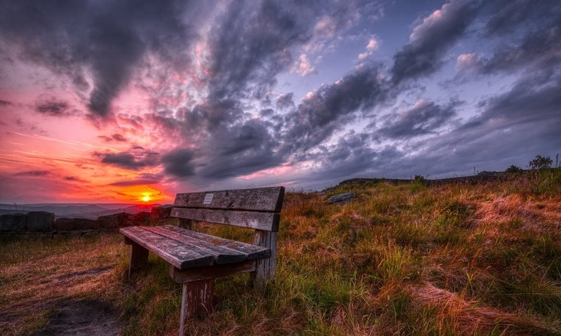 Обои природа, закат, скамья, nature, sunset, bench разрешение 2048x1300 Загрузить