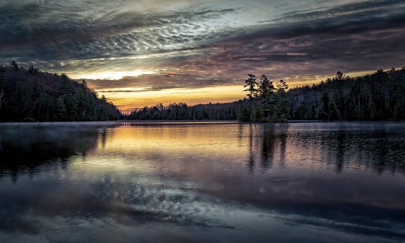 Обои озеро, природа, закат, lake, nature, sunset разрешение 3840x2160 Загрузить