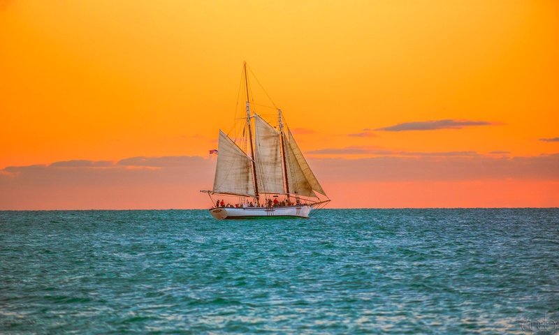 Обои закат, парусник, океан, флорида, атлантический океан, sunset, sailboat, the ocean, fl, the atlantic ocean разрешение 2048x1266 Загрузить