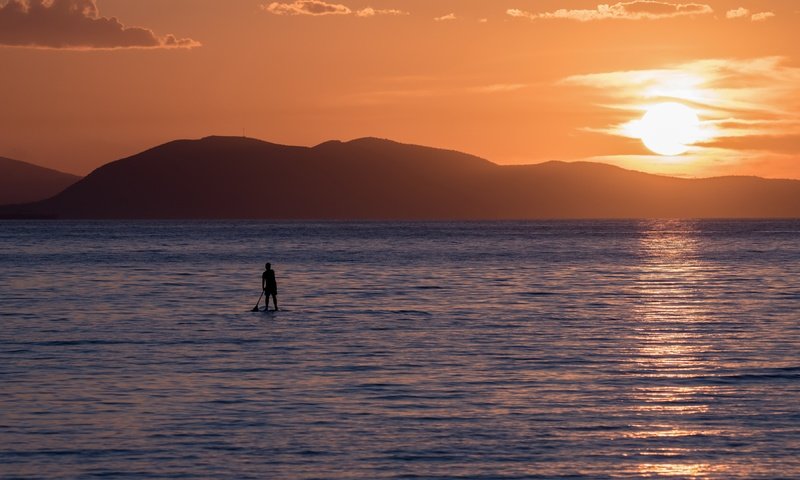 Обои закат, море, доска, человек, sunset, sea, board, people разрешение 3840x2160 Загрузить