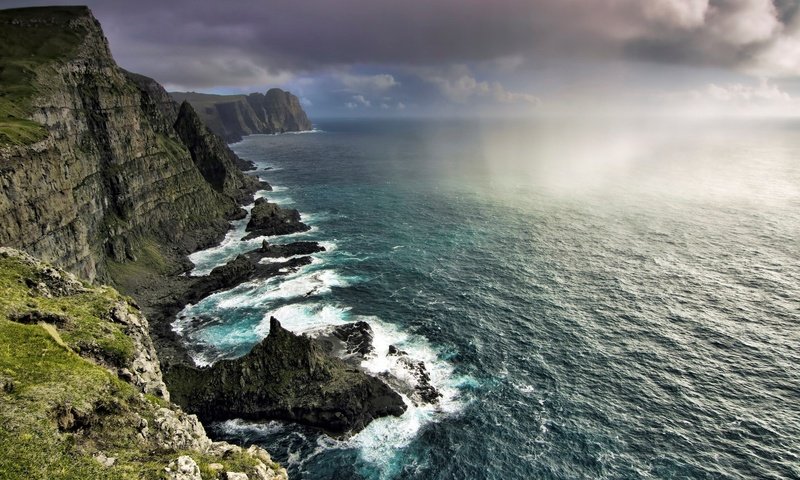 Обои скалы, побережье, океан, норвегия, фарерские острова, rocks, coast, the ocean, norway, faroe islands разрешение 1920x1200 Загрузить