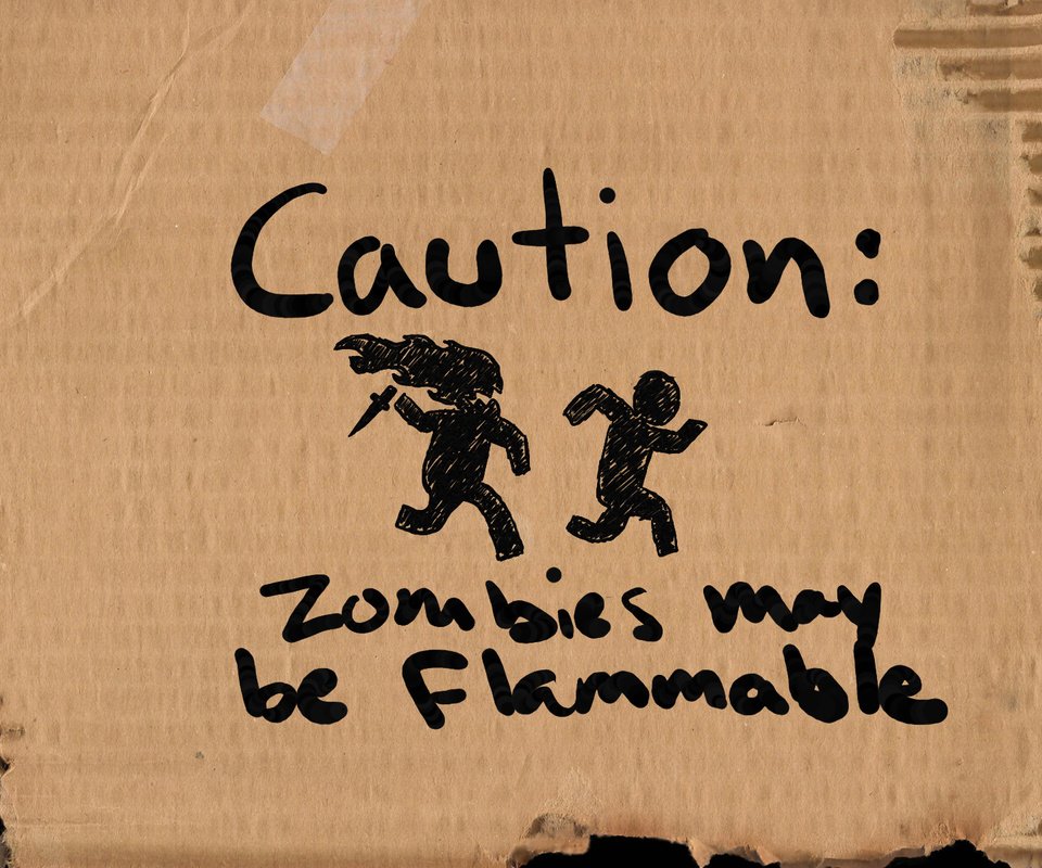 Обои зомби, предупреждение, картон, осторожность, may be, flammable, zombies, warning, cardboard, caution разрешение 1920x1200 Загрузить