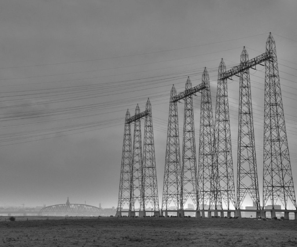 Обои черно-белая, лэп, black and white, power lines разрешение 1920x1440 Загрузить