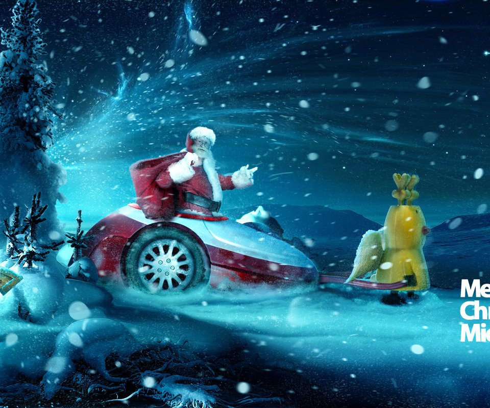 Обои ночь, снег, дед мороз, night, snow, santa claus разрешение 1920x1100 Загрузить