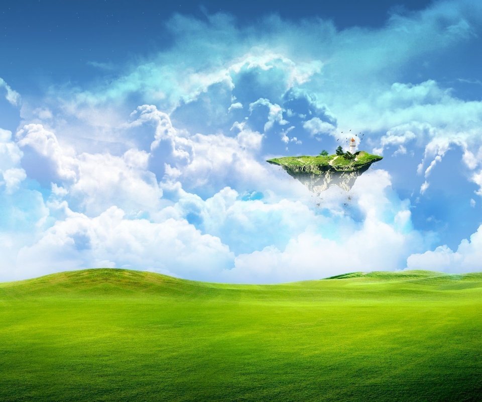 Обои небо, трава, облака, земля, зелень, обои, поле, фантастика, the sky, grass, clouds, earth, greens, wallpaper, field, fiction разрешение 1920x1200 Загрузить