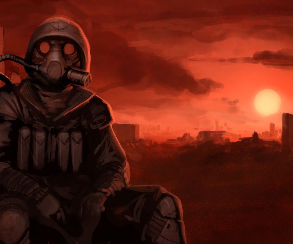 Обои закат, апокалипсис, противогаз, sunset, apocalypse, gas mask разрешение 1920x1200 Загрузить