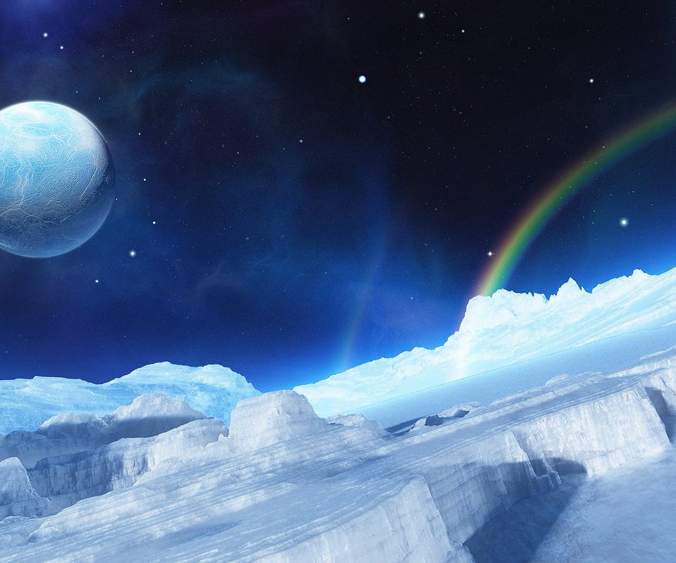 Обои планета, радуга, лёд, planet, rainbow, ice разрешение 2560x1600 Загрузить