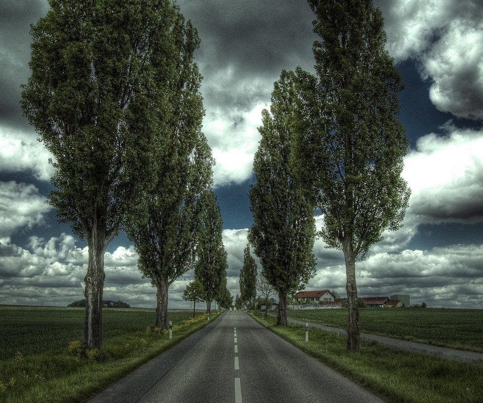 Обои дорога, деревья, дом, road, trees, house разрешение 1920x1200 Загрузить