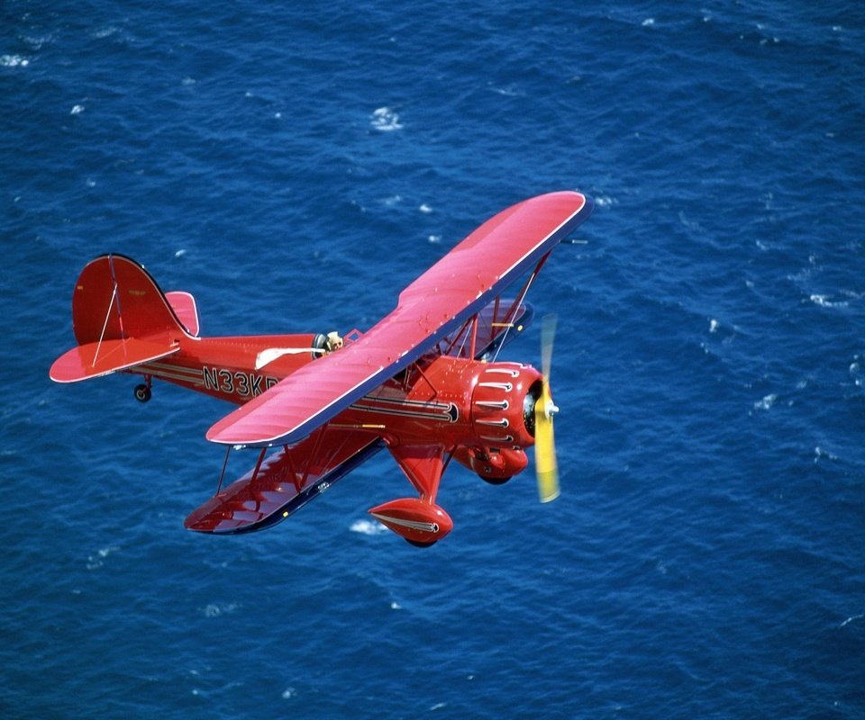 Обои море, красный, биплан, sea, red, biplane разрешение 1999x1333 Загрузить