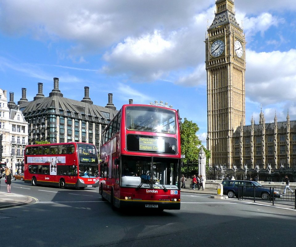 Обои лондон, телефонная будка, автобус, биг бен, автобусы, london, phone booth, bus, big ben, buses разрешение 3674x1953 Загрузить