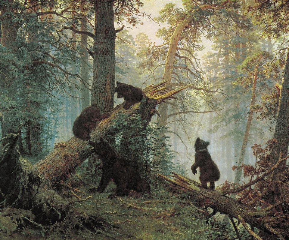 Обои лес, иван иванович шишкин, медведи, утро в сосновом лесу, forest, ivan ivanovich shishkin, bears, morning in a pine forest разрешение 2000x1355 Загрузить