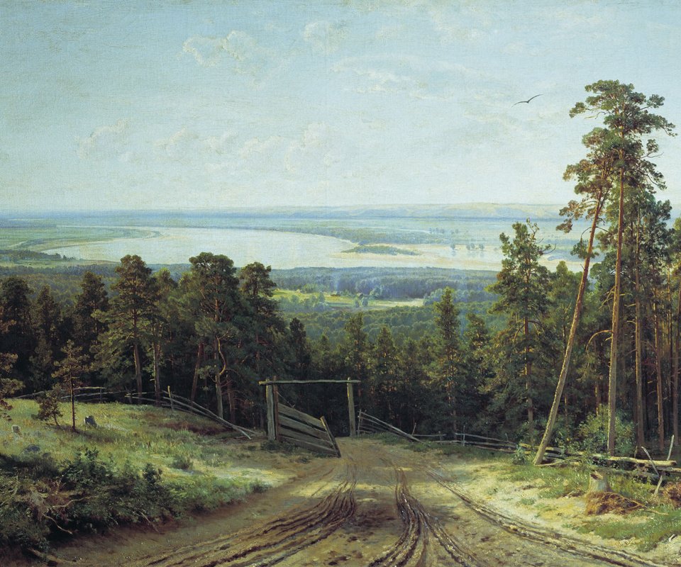 Обои картина, шишкин, кама близ елабуги, picture, shishkin, kama near elabuga разрешение 2000x1240 Загрузить