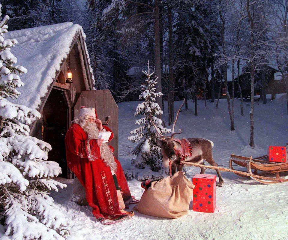 Обои новый год, олень, зима, рождество, санта клаус, new year, deer, winter, christmas, santa claus разрешение 1920x1200 Загрузить