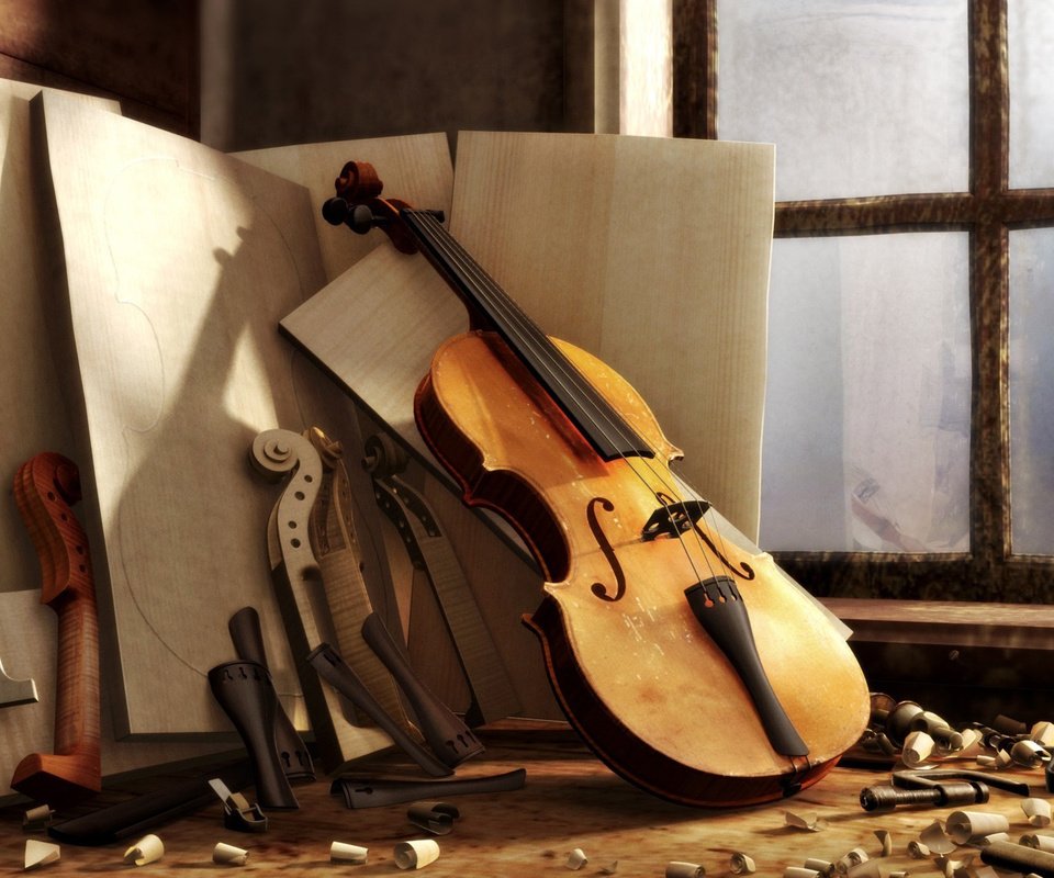 Обои скрипка, мастерская, окно, древесина, опилки, violin, workshop, window, wood, sawdust разрешение 2048x1152 Загрузить