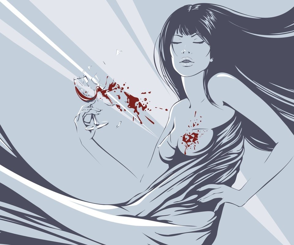 Обои девушка, вектор, кровь, бокал, girl, vector, blood, glass разрешение 1920x1440 Загрузить