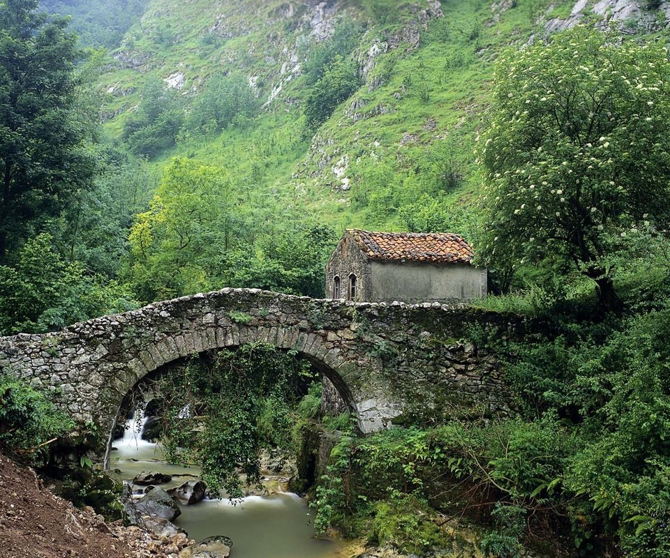 Обои мост, домик, каменый, bridge, house, stone разрешение 1920x1200 Загрузить