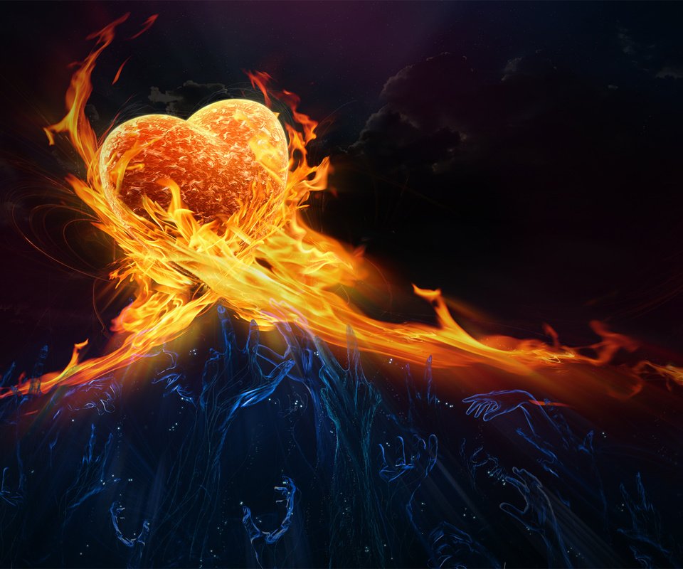 Обои огонь, сердце, руки, чувства, fire, heart, hands, feelings разрешение 1920x1200 Загрузить