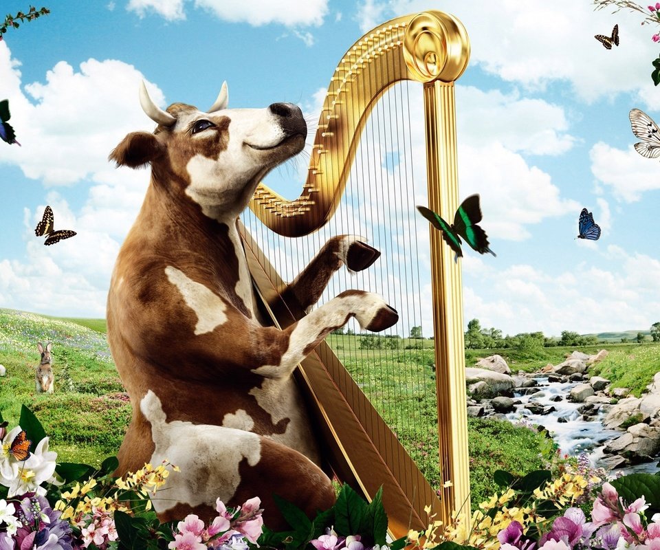 Обои природа, корова, арфа, nature, cow, harp разрешение 1920x1200 Загрузить