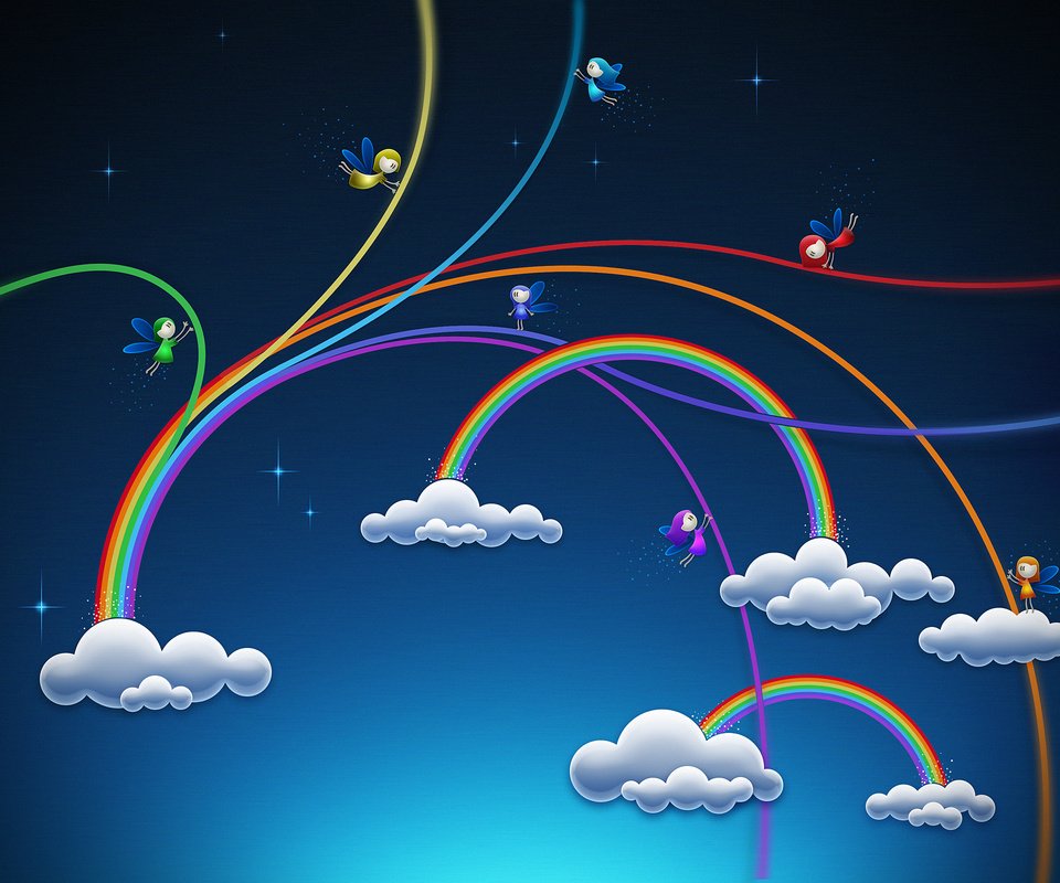 Обои облака, радуга, эльфы, clouds, rainbow, elves разрешение 2560x1600 Загрузить