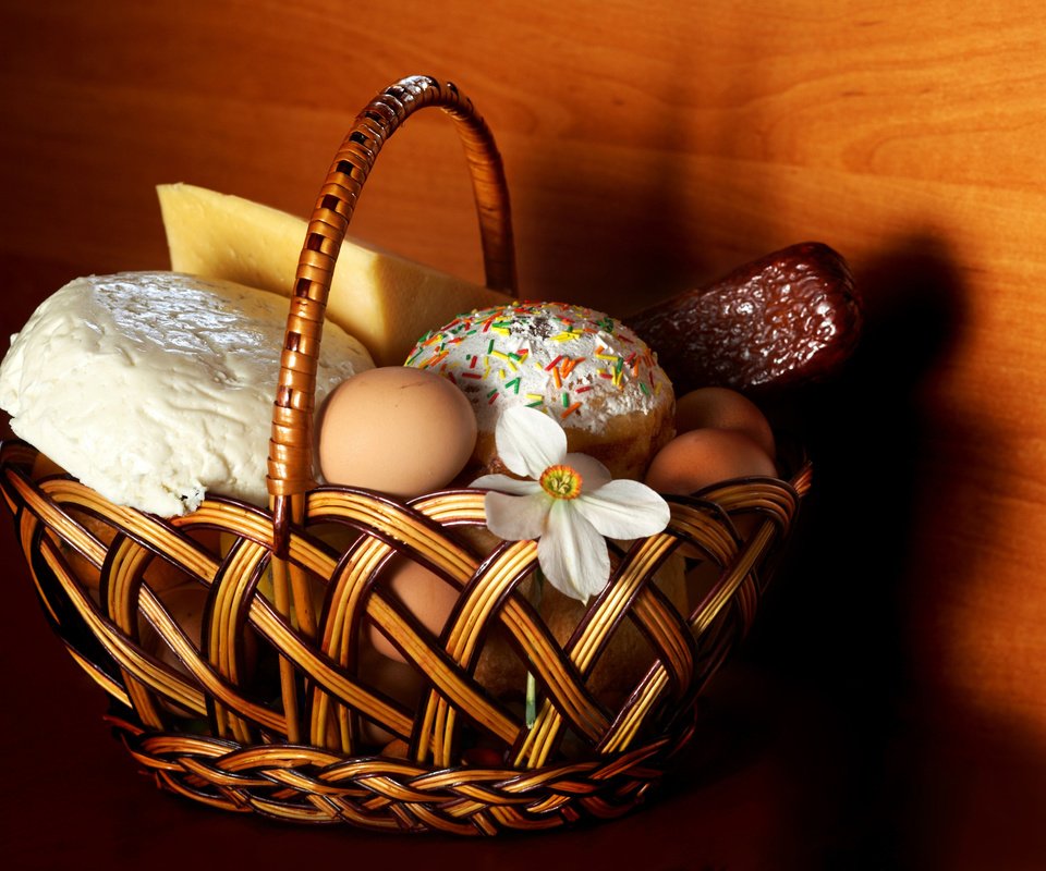 Обои цветы, корзина, пасха, кулич, flowers, basket, easter, cake разрешение 3964x2684 Загрузить