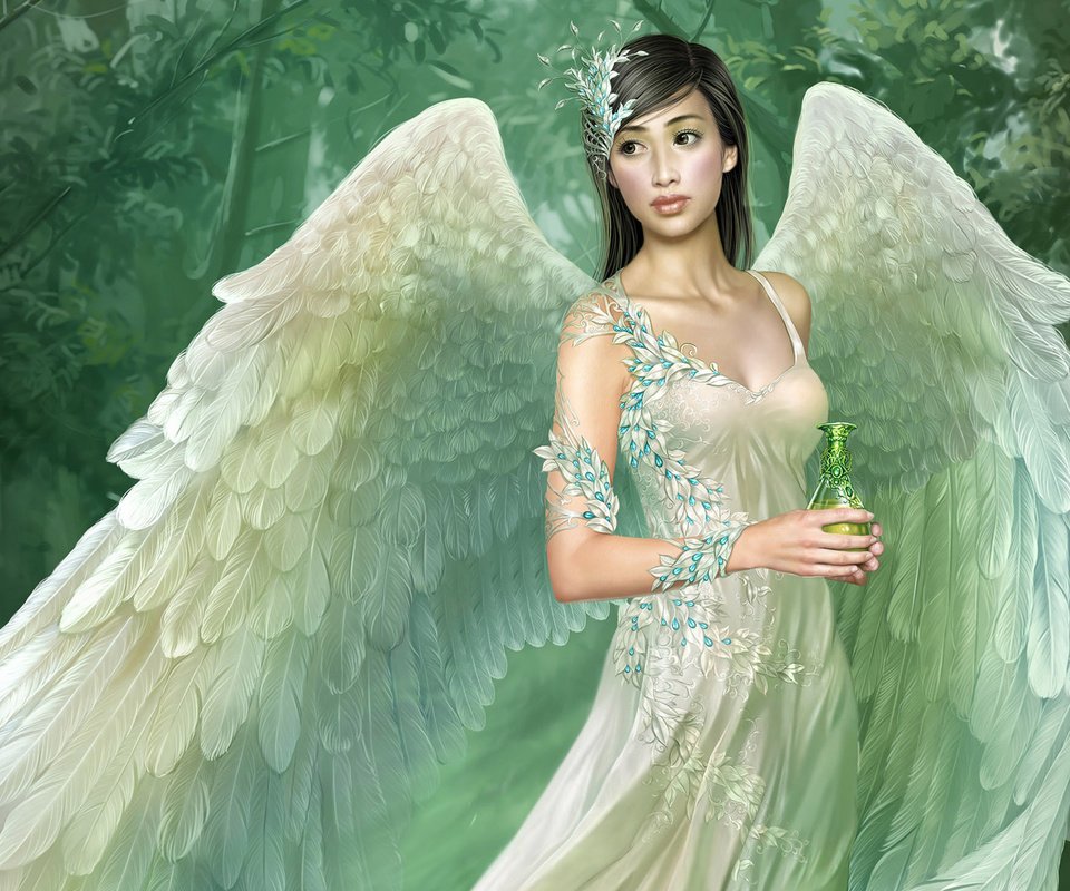 Обои девушка, платье, крылья, белый, ангел, tang yuehui, girl, dress, wings, white, angel разрешение 1920x1200 Загрузить