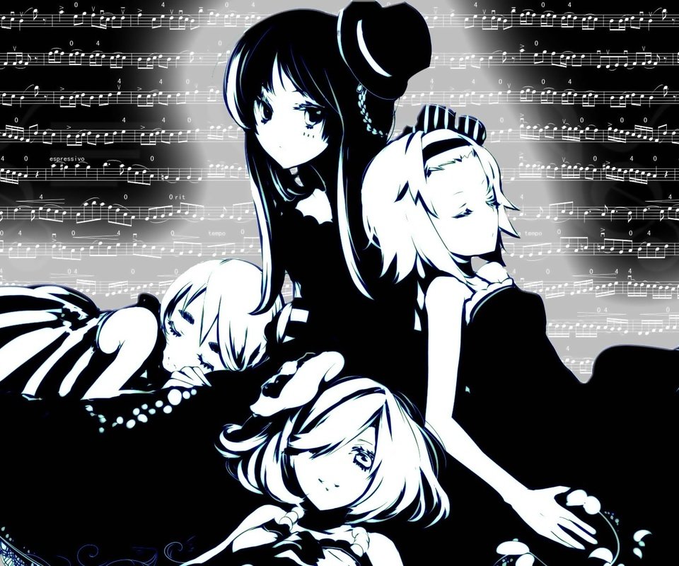 Обои k-on, черно-белое аниме, black and white anime разрешение 1920x1200 Загрузить