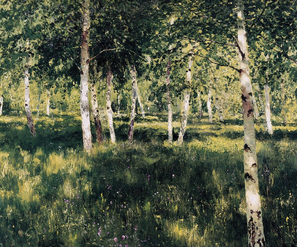 Обои картина, левитан, березовая роща, picture, levitan, birch grove разрешение 2239x1300 Загрузить