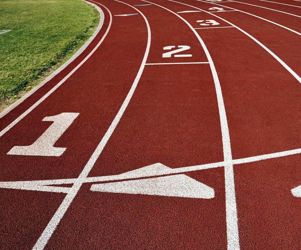 Обои трава, линии, дорожка, цифры, белое, красное, беговая, grass, line, track, figures, white, red, cross country разрешение 2560x1600 Загрузить