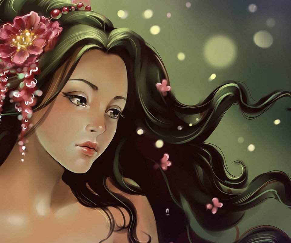 Обои цветы, девушка, волосы, ветер, flowers, girl, hair, the wind разрешение 1920x1200 Загрузить