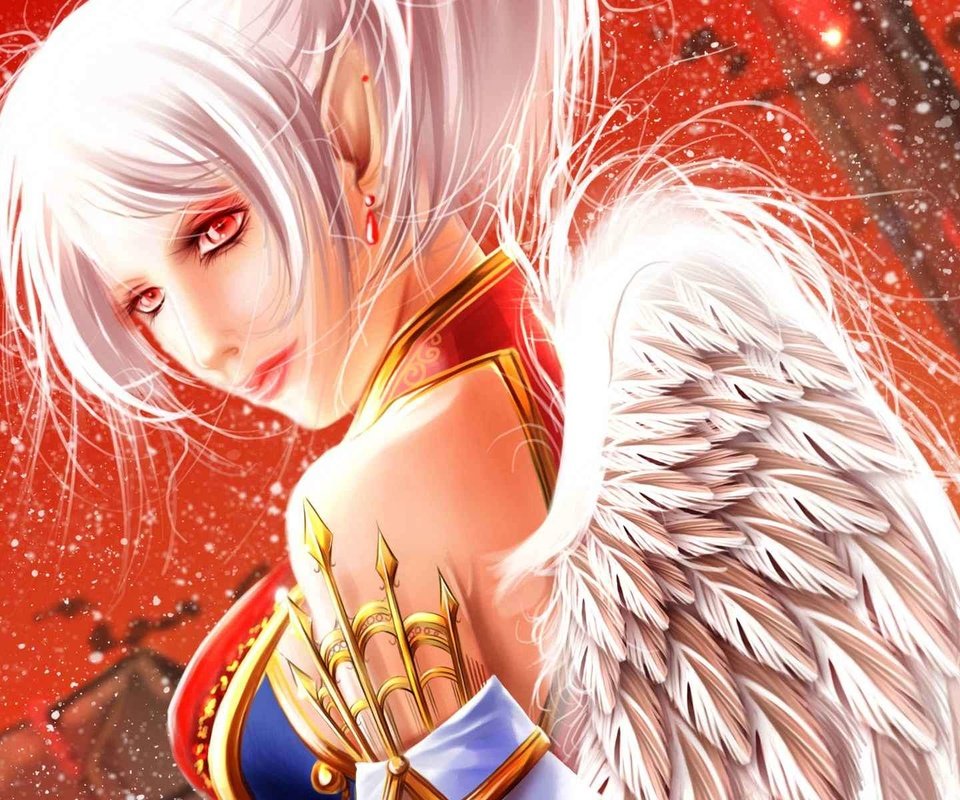 Обои глаза, девушка, крылья, аниме, ангел, лук, eyes, girl, wings, anime, angel, bow разрешение 1920x1200 Загрузить