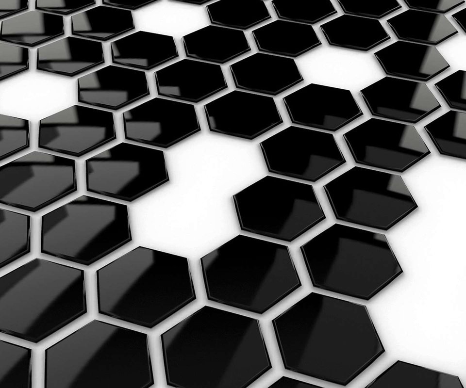 Обои чёрно-белое, мозаика, плитка, шестигранник, black and white, mosaic, tile, hexagon разрешение 1920x1200 Загрузить
