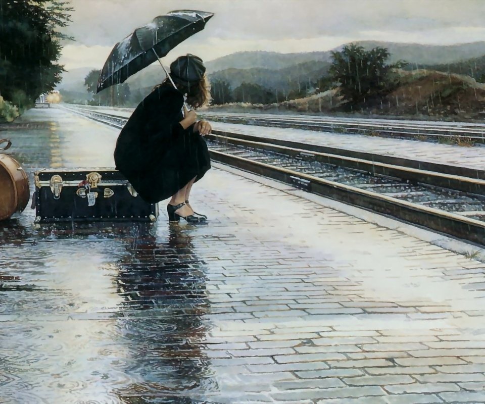 Обои девушка, дождь, зонт, ожидание, girl, rain, umbrella, waiting разрешение 1920x1080 Загрузить