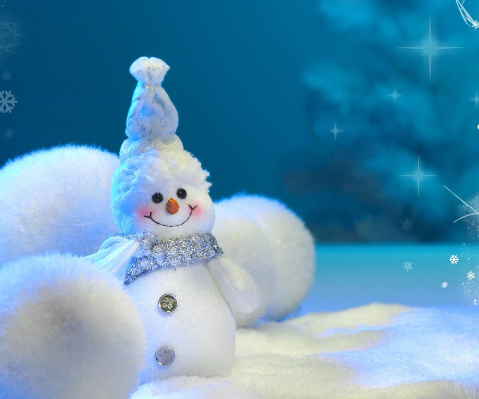Обои снег, пуговицы, новый год, зима, снежинки, улыбка, снеговик, шапка, шарф, snow, buttons, new year, winter, snowflakes, smile, snowman, hat, scarf разрешение 2560x1600 Загрузить
