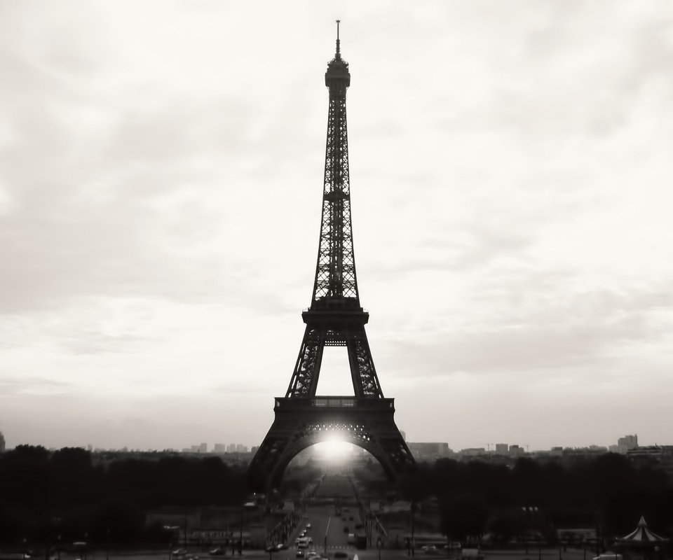 Обои фото, черно-белая, париж, эйфелева башня, photo, black and white, paris, eiffel tower разрешение 1920x1200 Загрузить