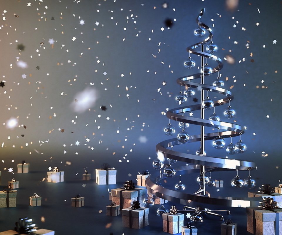 Обои огни, ель, новый год, рождество, елка, сталь, шары, коробки, украшения, звезды, подарки, креатив, lights, spruce, new year, christmas, tree, steel, balls, box, decoration, stars, gifts, creative разрешение 1920x1200 Загрузить