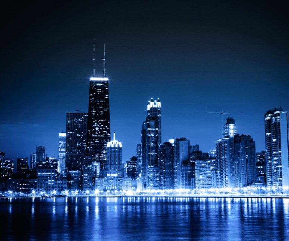 Обои ночь, чикаго, синие огни, сhicago, night, chicago, blue lights разрешение 1920x1278 Загрузить