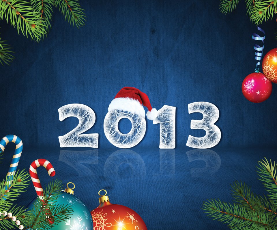 Обои новый год, цифры, шапка, праздник, елочные игрушки, 2013, новогодние игрушки, ветки елки, новогодний шар, christmas ball, new year, figures, hat, holiday, christmas decorations, christmas toys, tree branches разрешение 2560x1600 Загрузить