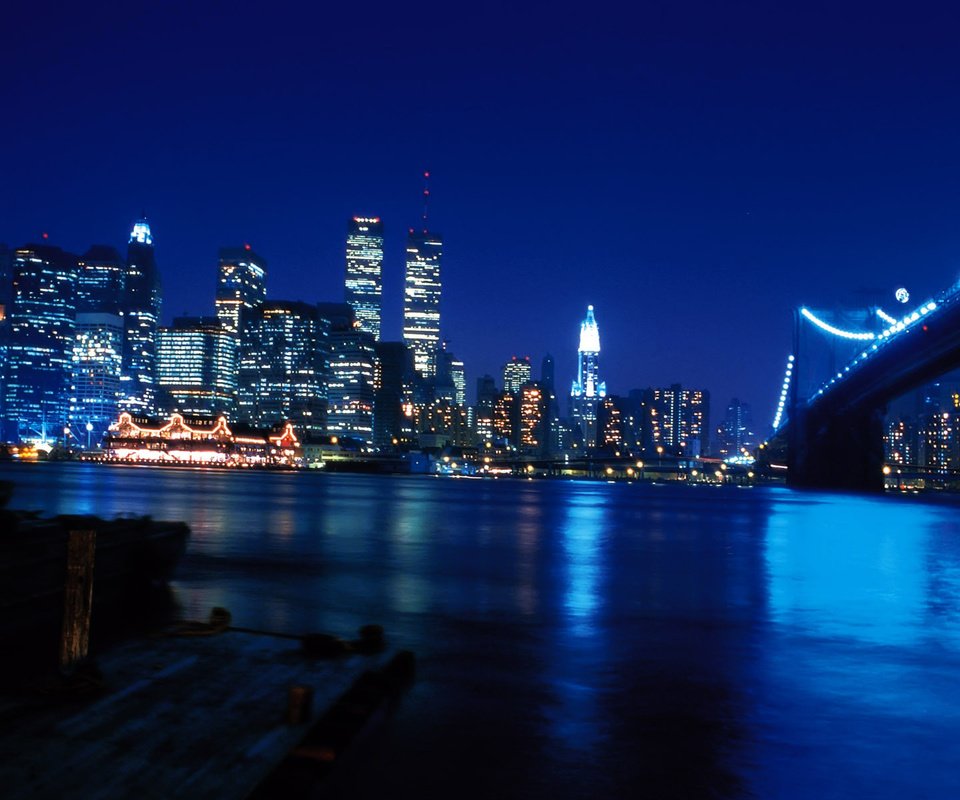 Обои нью-йорк, башни близнецы, огни города, башни-близнецы, new york, the twin towers разрешение 1920x1200 Загрузить