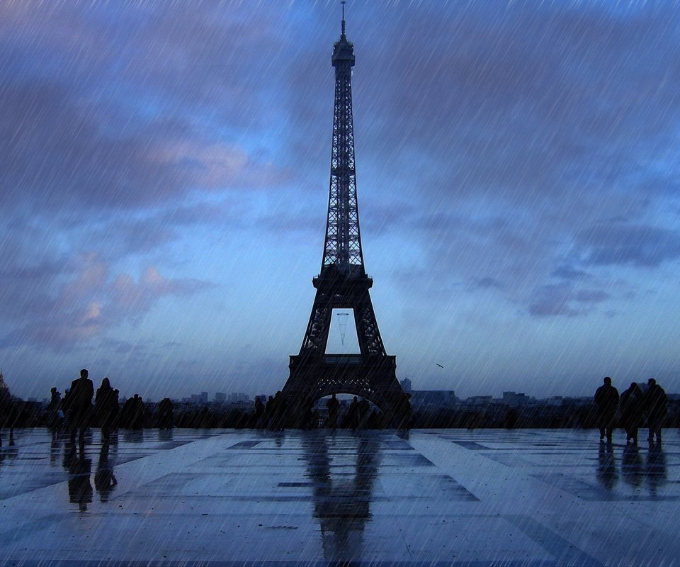 Обои дождь, эйфелева башня, rain, eiffel tower разрешение 1920x1200 Загрузить