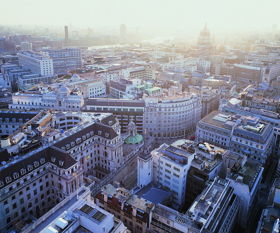 Обои утро, великобритания, лондон, дома, st paul's cathedral, аэросъемка, morning, uk, london, home разрешение 1920x1200 Загрузить