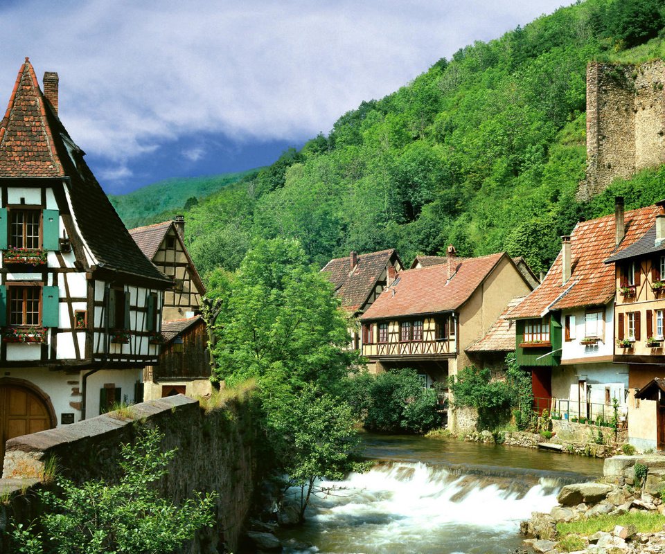 Обои деревня, франция, кайзерсберг, village, france, kaysersberg разрешение 1920x1080 Загрузить