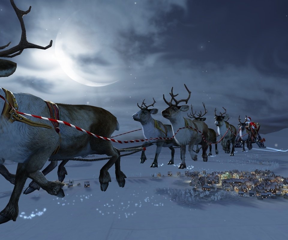 Обои новый год, зима, олени, санта клаус, новогодние олени, new year, winter, deer, santa claus, christmas reindeer разрешение 2560x1600 Загрузить