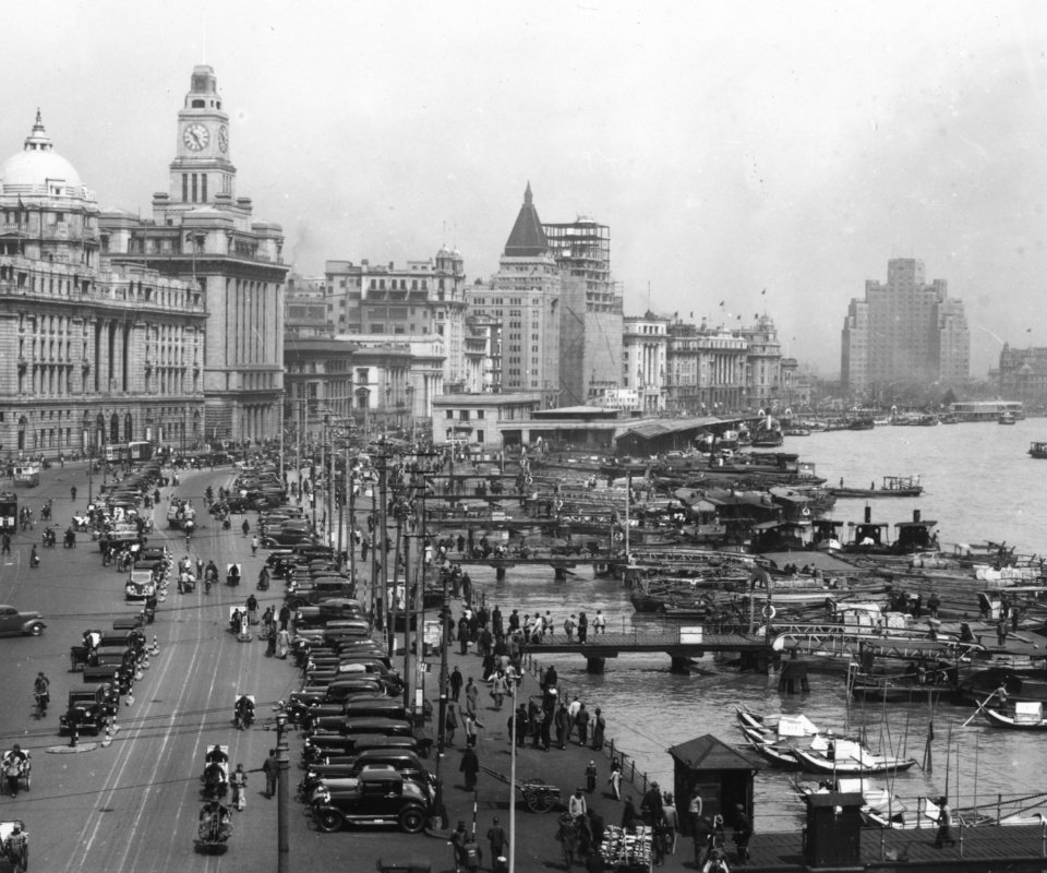 Обои ретро, чёрно-белое, шанхай, набережная, retro, black and white, shanghai, promenade разрешение 8000x3295 Загрузить