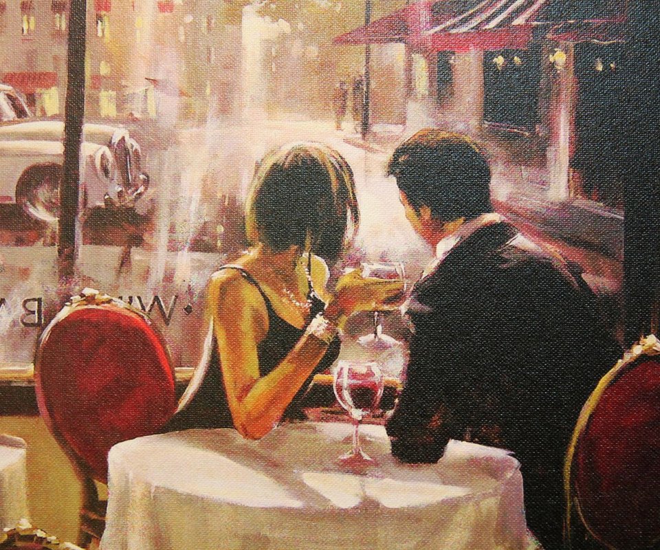 Обои двое, столик в кафе, картина из жизни, two, a table in a cafe, painting from life разрешение 1920x1200 Загрузить