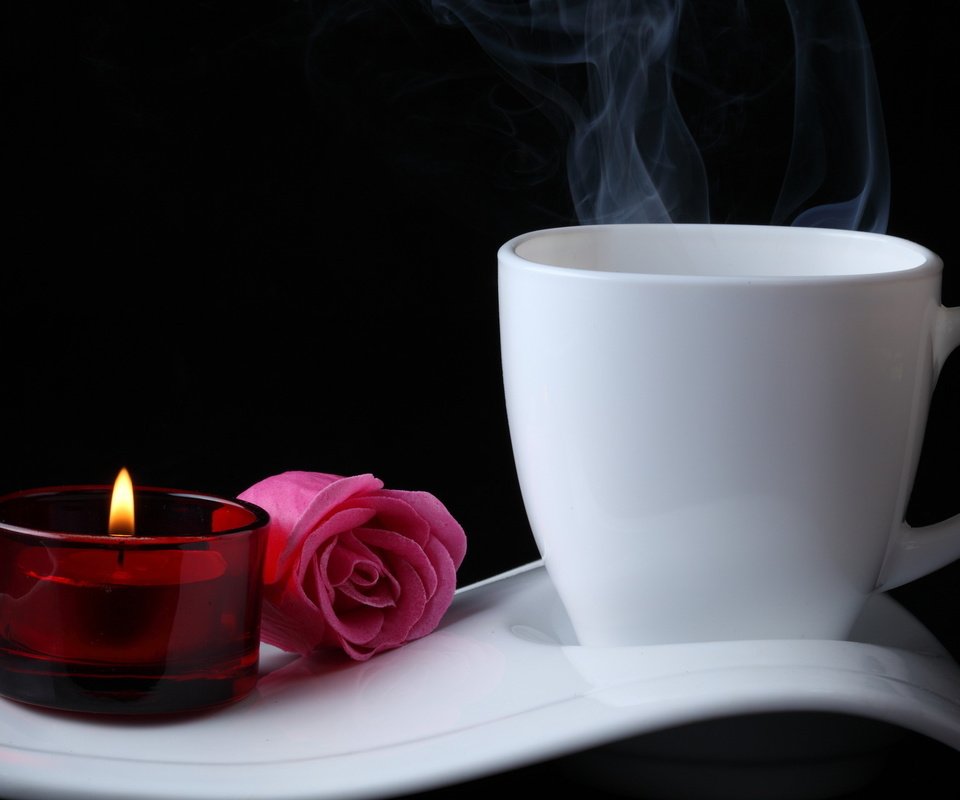 Обои роза, чашка, свеча, rose, cup, candle разрешение 1920x1280 Загрузить