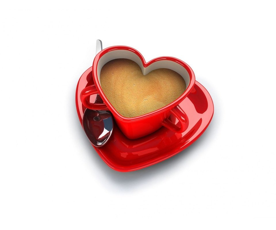 Обои кофе, сердце, блюдце, белый фон, чашка, utro, chashka, kofe, lozhka, в форме сердца, coffee, heart, saucer, white background, cup разрешение 2048x1536 Загрузить