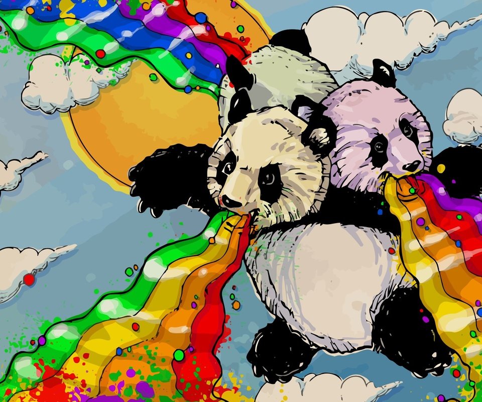 Обои рисунок, панды, лучи счастья, figure, panda, the rays of happiness разрешение 1920x1200 Загрузить